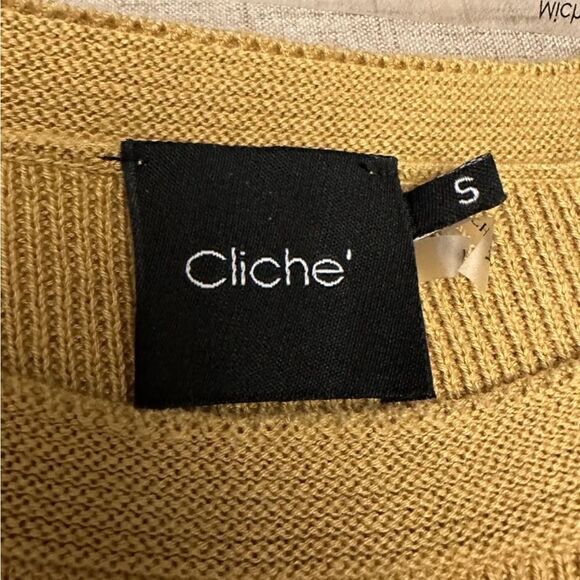 MICHELLE NICOLE CLICHE Sweater Womens Small Yellow Gold 3/4 Sleeves Tie Sleeves - Picture 4 of 11